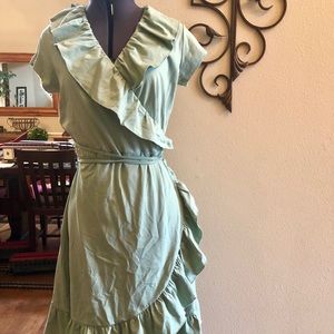 Matilda Jane light sea green ruffle wrap dress S